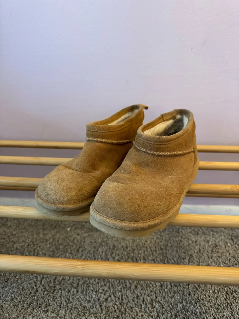 BearPaw Suede Slip-On Boots in Chestnut Brown